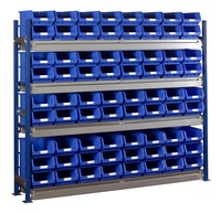 Toprax - Longspan Bay Shelving c/w Blue TC Bin Kits - Steel Shelves: click to enlarge